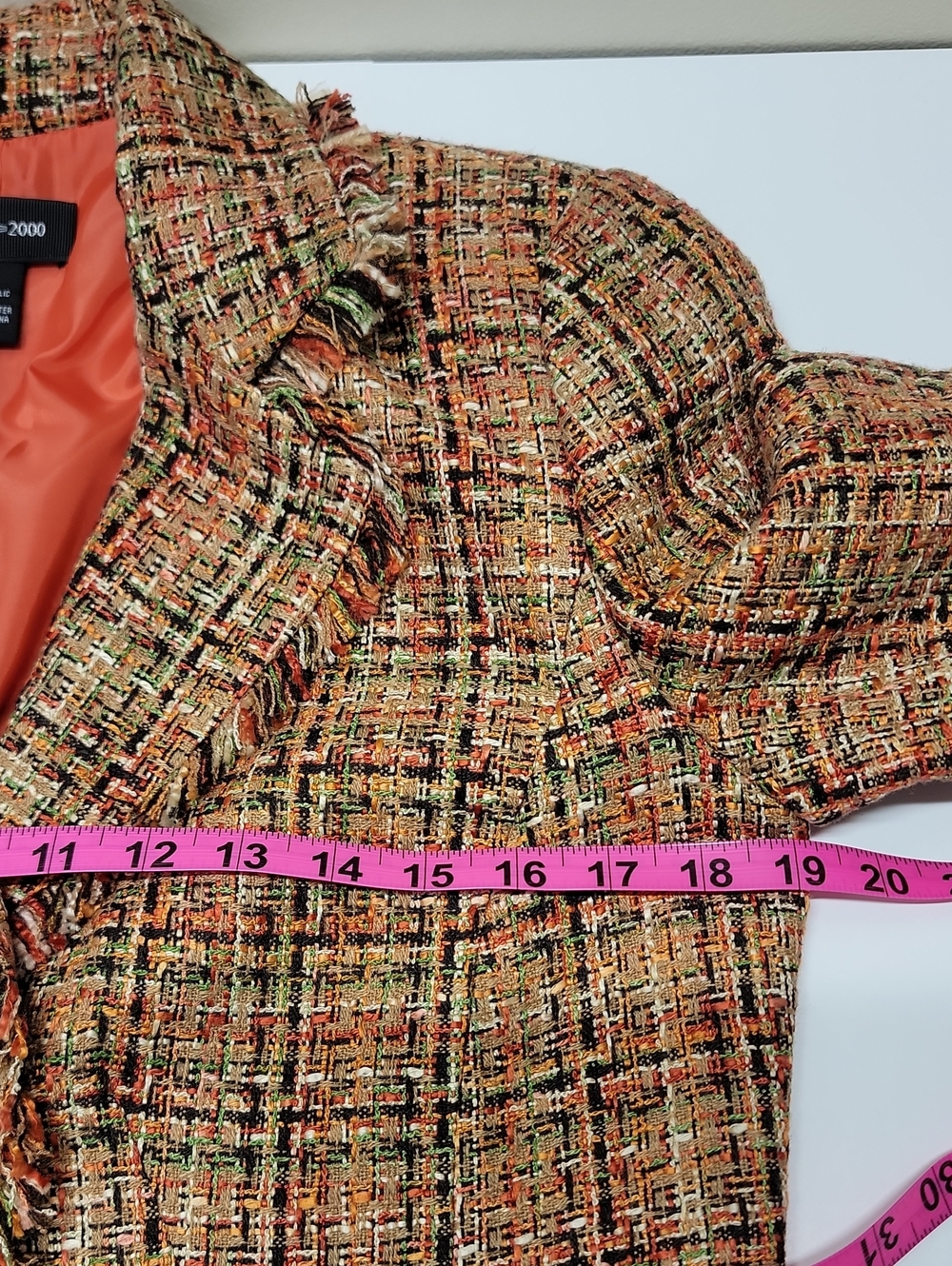 Focus 2000 Autumnal Tones Tweed Fringe Blazer 2-Button W/Pockets Sz 10 - Picture 12 of 16